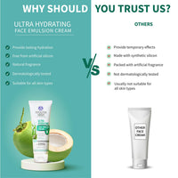 Ayouthveda Ultra Hydrating Face Emulsion Cream 60 Gm With Aloe Vera & Coconut Water | Best hydrating Face Cream for Women and Men | Prevents Dark spots, Blackheads and Blemishes | All SKin Types (Pack of 5; 60G each)
