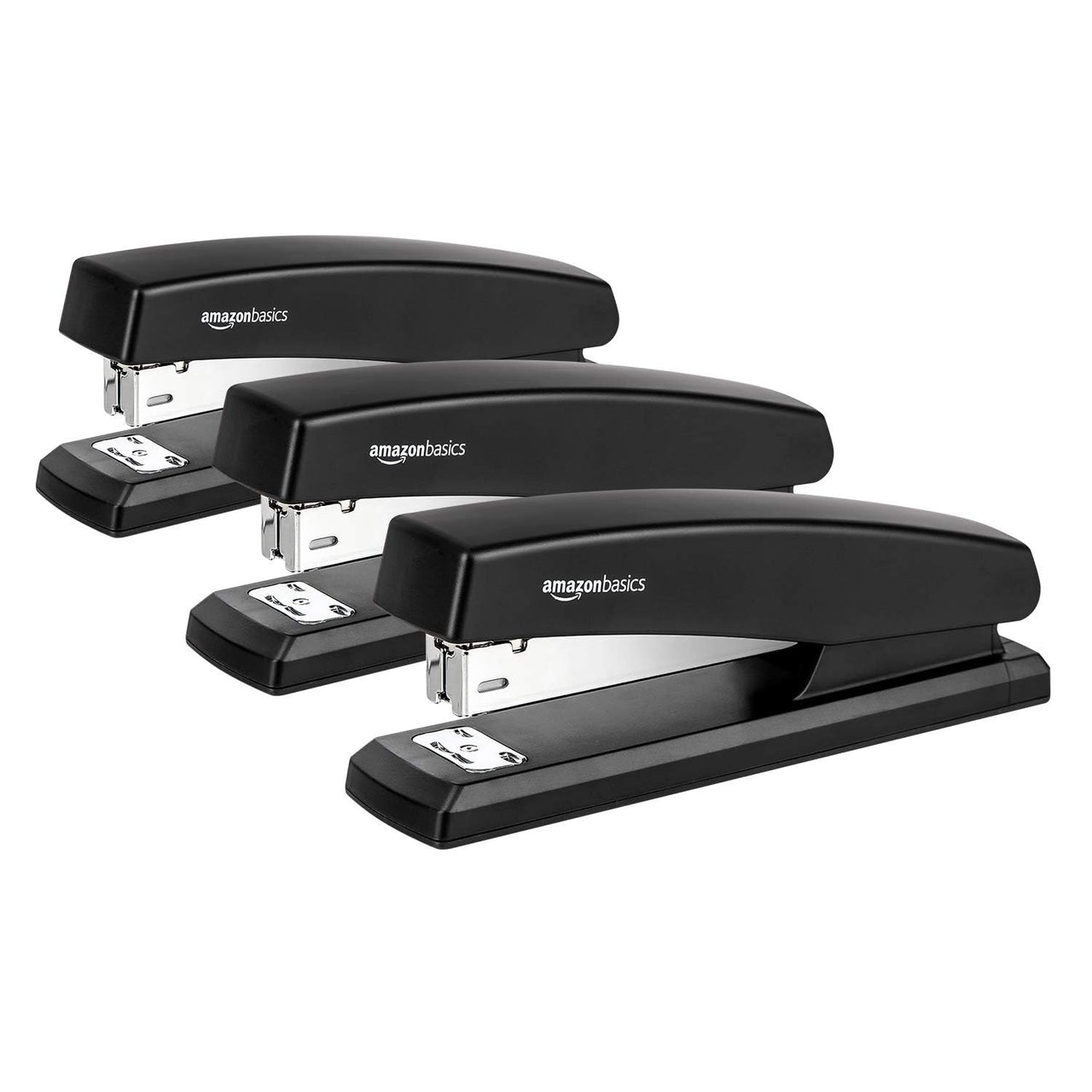 Basics Stapler with 1000 Staples, Office Stapler, 25 Sheet Capacity, Non-Slip, Black, 3 Pack 3-Pack
