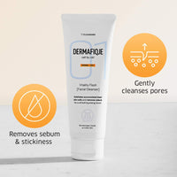 Dermafique Vitality Flash Facial Cleanser – 100ml, Orange Zest Extract Removes Sebum (Oil), Face Wash with Micro Pearls Exfoliator | Soap, Paraben & Alcohol Free | Dermatologist Tested
