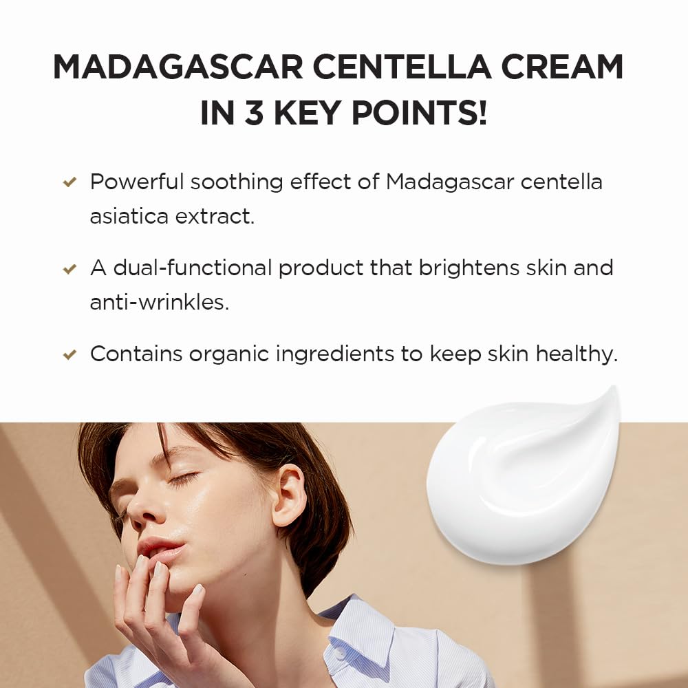 SKIN1004 Madagascar Centella Cream 2.53 fl.oz Organic Ingredients Moisturizing Brightening Wrinkle Care, 75 ml