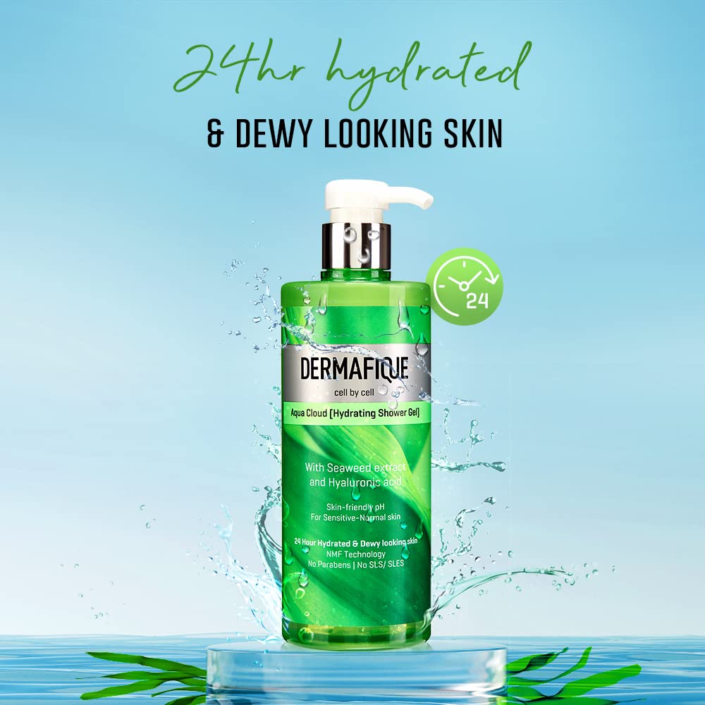 Dermafique Aqua Cloud Hydrating Shower Gel – 500ml, Body Wash for Women & Men, No Parabens/SLS/SLES,with Seaweed Extracts & Hyaluronic Acid, Suitable for Sensitive - Normal Skin | Dermatologist Tested