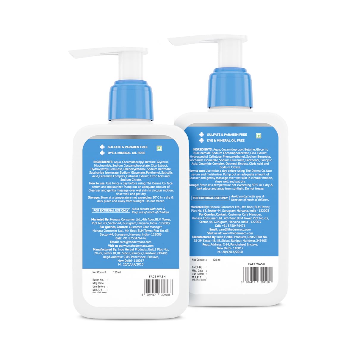The Derma Co 2% Niacinamide Oily Skin Cleanser for Sensitive, Oily & Combination Skin | Non-Irritant | 100% Soap-Free | Non-Drying | Gently Cleanses Makeup | Pack of 2 | 250 ml