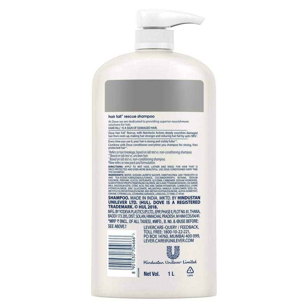 Dove Hair Fall Rescue Shampoo, 1L & Hair Fall Rescue Conditioner, 180ml