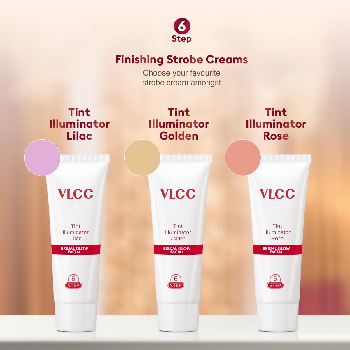 VLCC Bridal Glow Facial Kit - 147g | At-Home Facial With 3 Illuminator Strobe Creams - Gold, Lilac, Rose | With Hyaluronic Acid, Niacinamide, and Vitamin C