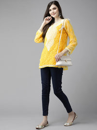 Ada Women's  Hand Embroidered Lucknowi Chikankari Georgette Short Top Kurti with Slip