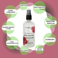 EcoBerry Pure Steam Distilled Rose Water Toning Facial Mist For Calming & Soothing Skin, Hydration, Light Moisturizer, Anti-Aging, Suits All Skin Types 100% Preservative Free & Natural, Vegan