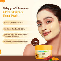 Mamaearth Ubtan Detan Face Pack with Turmeric & Saffron for Normal to Oily Skin 200 g | Natural, DIY-like Texture | Instantly Reduces Tan, Adds Glow | Clay Face Mask | Free From Harmful Chemicals
