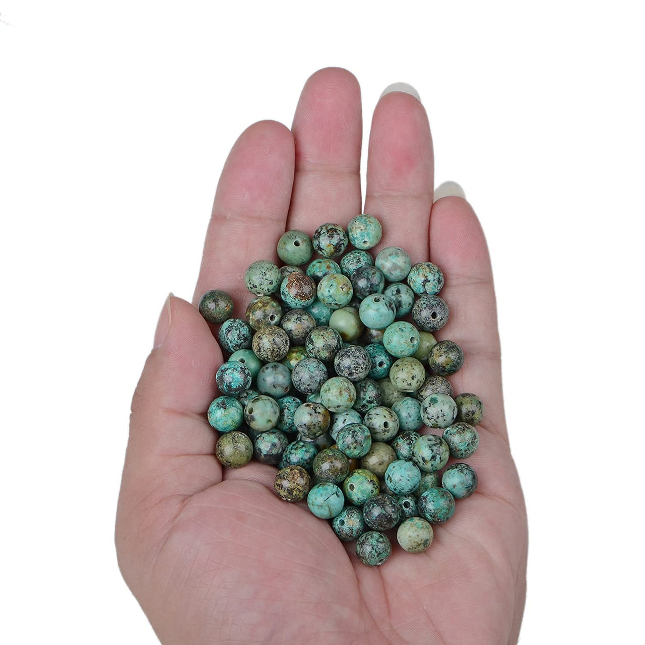 Bymitel 140Pcs Natural Crystal Beads Stone Gemstone Round Energy Healing Loose Beads with Stretch Cord for Jewelry Making Bracelets Anklets (African Turquoise, 8mm 140pcs) African Turquoise