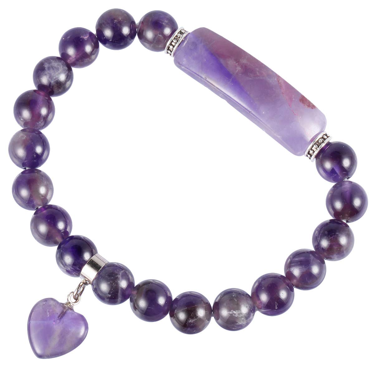 TUMBEELLUWA Healing Stone Bracelet 8mm Beads Chakra Crystal Energy Heart Charm Bracelet Handmade Jewelry for Women #1 amethyst crystal stone