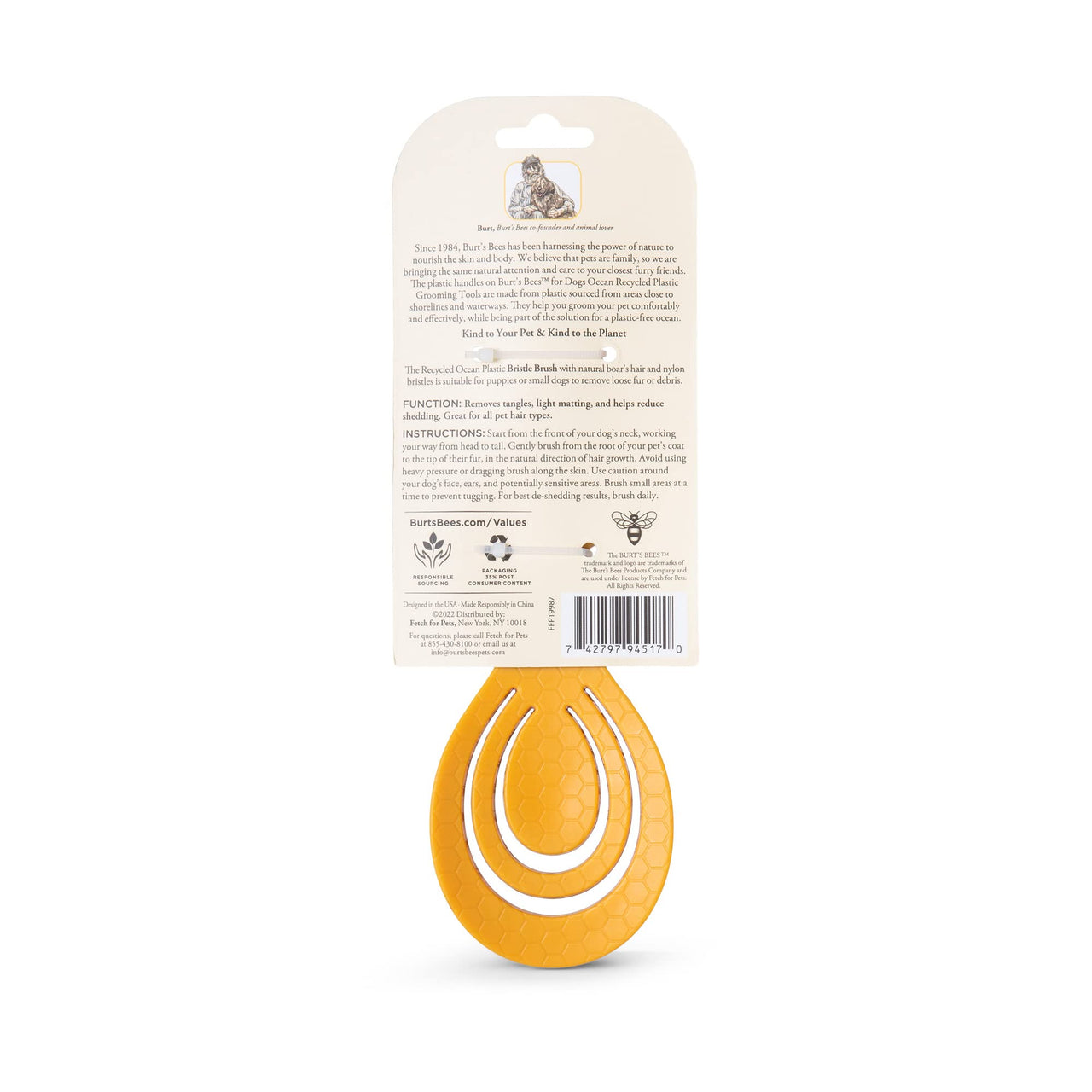 Burts Bees for Pets Porcupine Bristle Brush for Puppies and Small Dogs with Handle Made from Recycled Plastics Collected from Coastal Communities | Flex-head Grooming Brush for Dogs