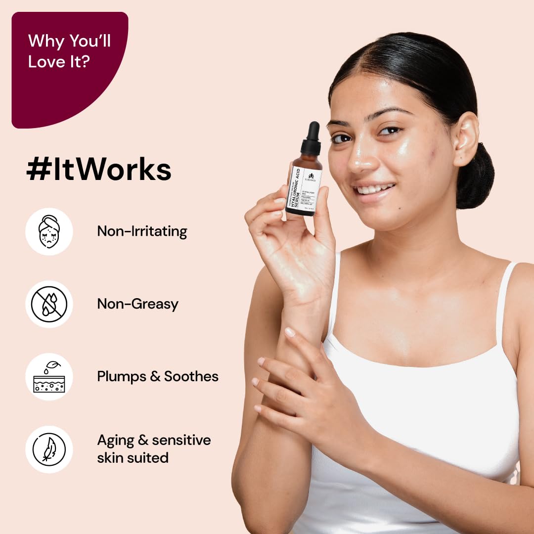 Suganda Hyaluronic Acid Face Serum for glowing skin & Barrier Repair | Anti Aging | Brightening & Hydrating | Reduces Fine Lines & Wrinkles | With Centella Asiatica, SLS and Mineral Oil Free (30ml)