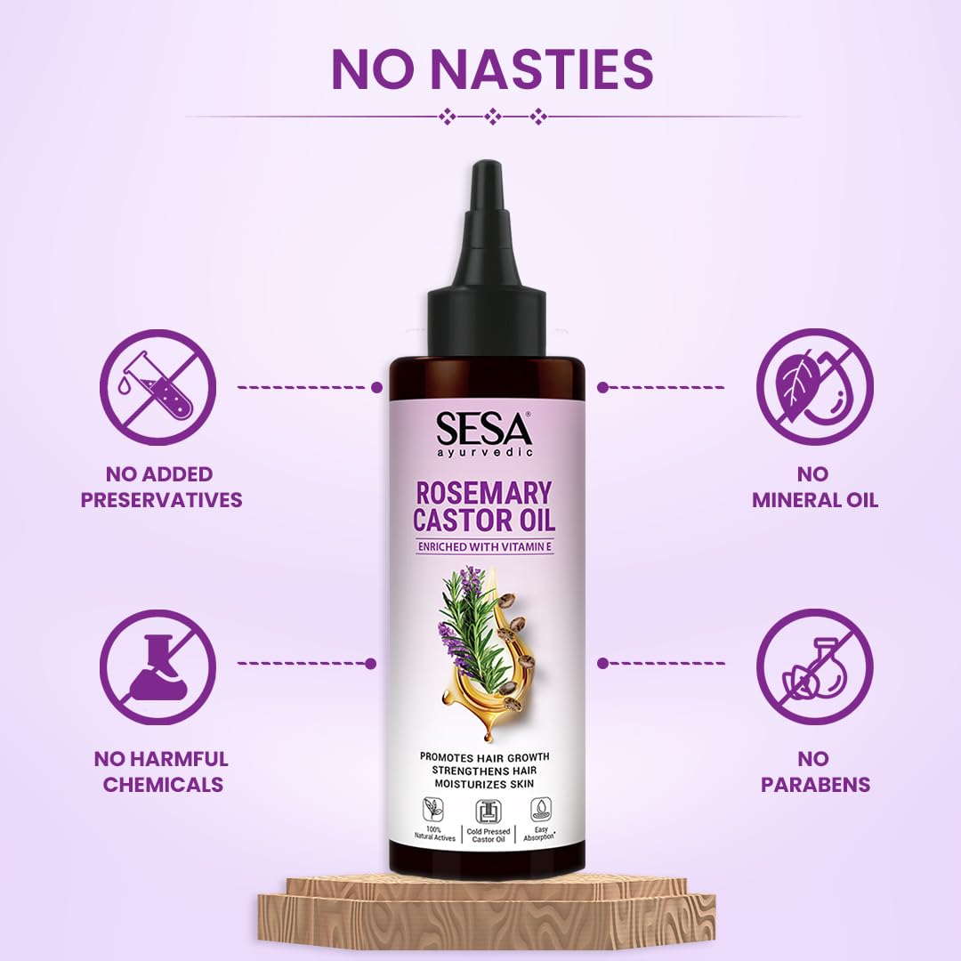 Sesa Ayurvedic Rosemary Hair Oil with Castor Oil & Sesame, Hibiscus For Hair Growth Strengthens Roots Controls Hair Fall and Moisturising Dry Skin - 200ml