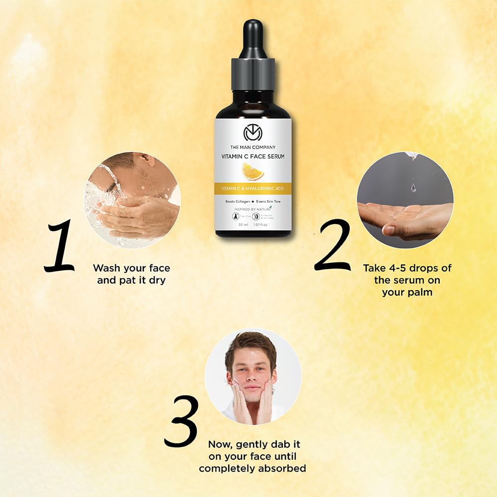 The Man Company 40% Vitamin C Face Serum With Hyaluronic Acid | Boosts Collagen | Glowing & Brightening Skin | Soft, Smooth & Supple | All Skin Types - 30ml