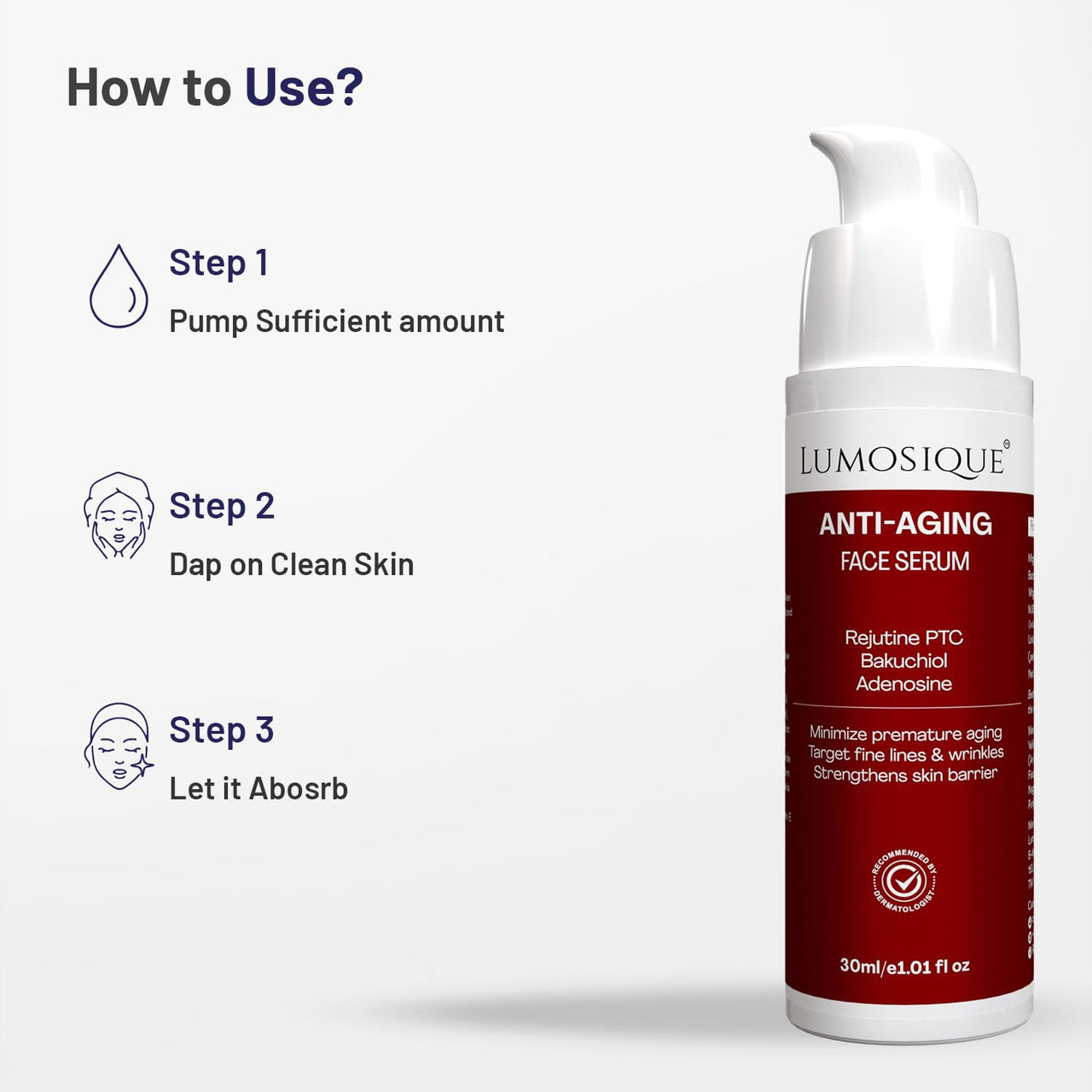 LUMOSIQUE® Anti Aging Natural Retinol Face Serum for Fine lines & Wrinkles Reduces Premature Ageing Targets Saggy Skin & Crow’s Feet, Retain Moisture | For Men & Women | 30ml