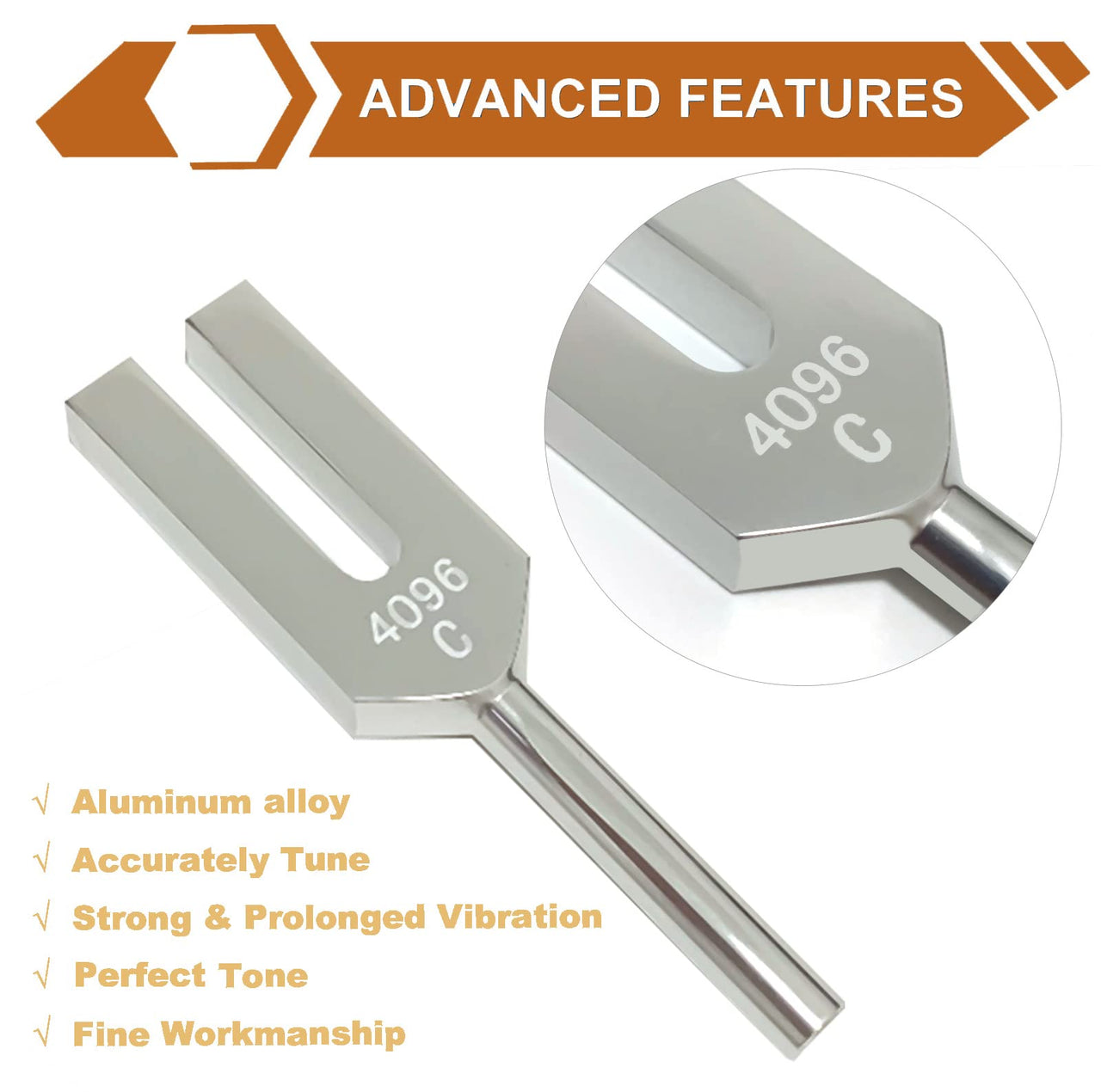 4096 Hz Tuning Fork, Crystal Tuning Fork for Healing, Medical-Grade with Wood Hammer and Soft Storage Bag 4096 Hz