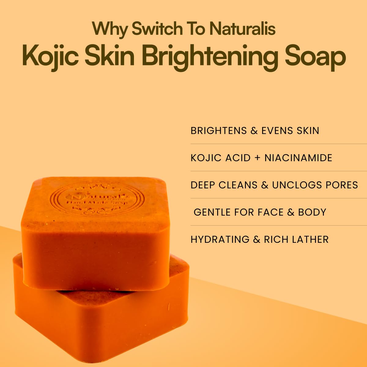 Naturalis Kojic Skin Brightening Soap with Niacinamide - Pack of 2 | Body Tan Fading Soap | Niacinamide | Skin Brightening and Even Skin Tone | Men & Women
