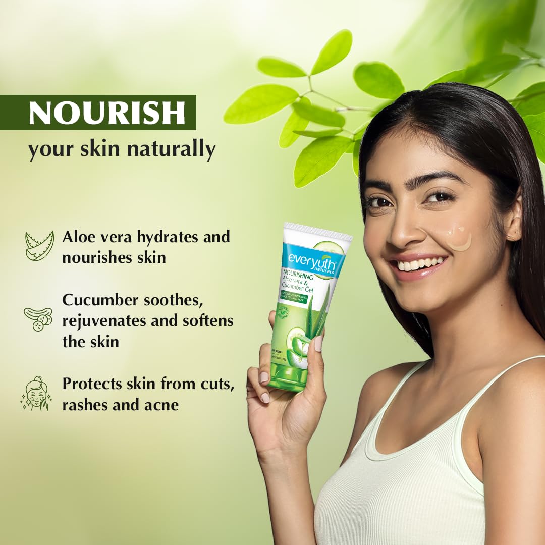 Everyuth Naturals Nourishing Aloe Vera & Cucumber Gel| Protects from Acne, Cuts & Rashes|Refreshing & Soothing Care|Paraben free|For Oily, Dry, Normal, Combination & Sensitive Skin - 150 g