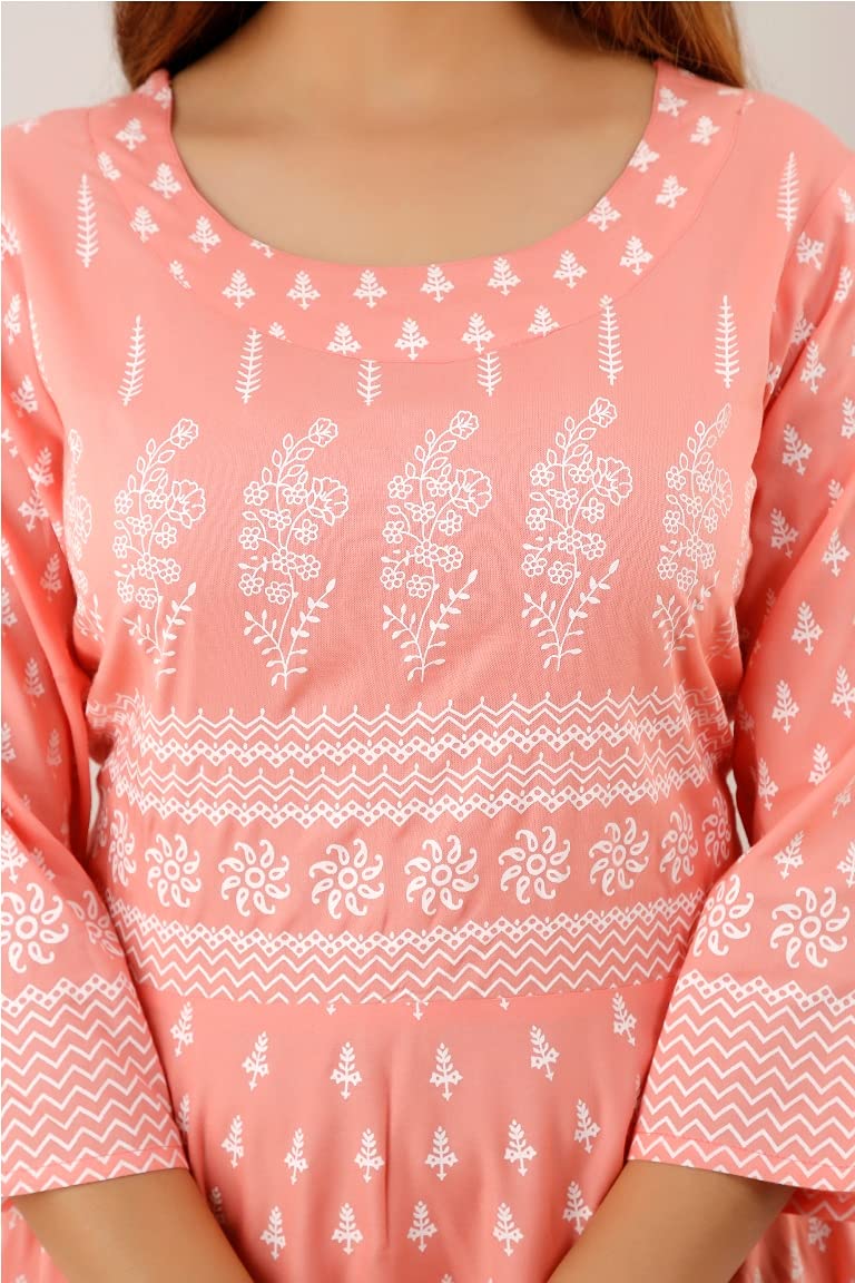 Lee Moda Kurti Rayon Printed Anarkali Kurta for Women and Girls Pink