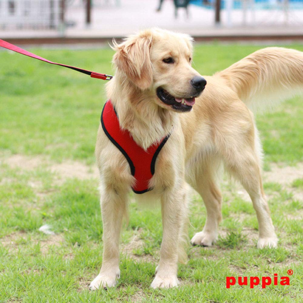 Puppia Soft Dog Harness No Choke Over-The-Head Triple Layered Breathable Mesh Adjustable Chest Belt and Quick-Release Buckle, Red, Large