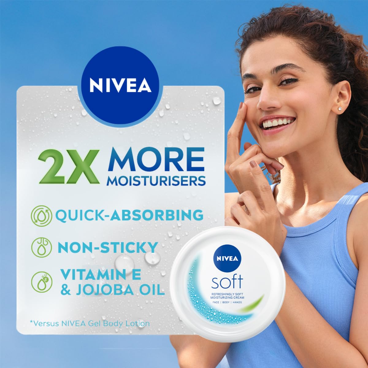NIVEA Soft Light Moisturizer For Face, Hand & Body, Instant Hydration, Non-Greasy Cream With Vitamin E & Jojoba Oil, 50ml (Pack of 2)