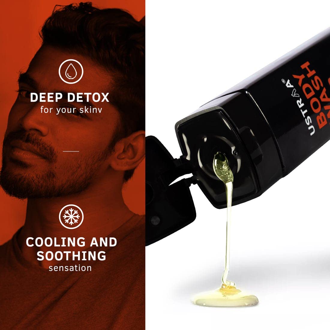 Ustraa Body Wash- Activated Charcoal 250 ml set of 2 - Deep Skin Detox with Activated Charcoal, Moisturization of Aloe Vera, Cleansing & Intense Foaming without Sulphates