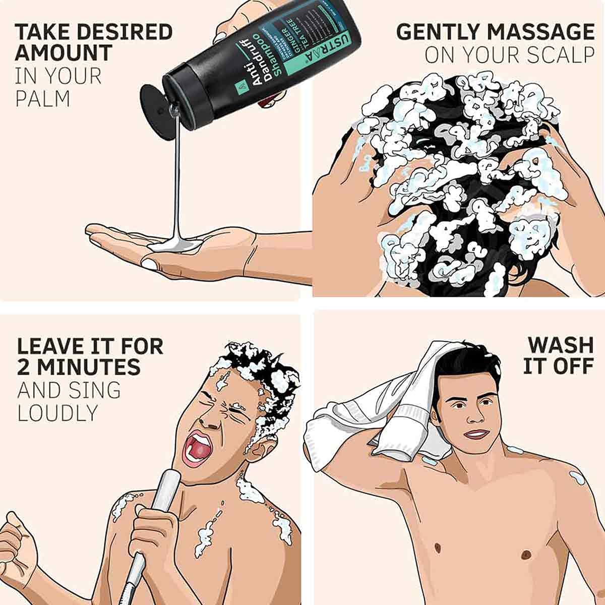 Ustraa Anti-Dandruff Shampoo 250ml - With Climbazole, Ginger & Tea Tree Oil, Controls Dandruff, No Sulphates, No Parabens, No Silicone, No Mineral Oil