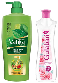 Dabur Vatika Health Shampoo, with Henna & Amla for Problem Free Hair - 640ml & Dabur Gulabari Premium Rose Water – Natural, 400 ml