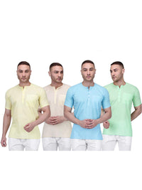 Rajubhai Hargovindas Men's  White Fine Cotton Short Kurta | Pack of 4 |
