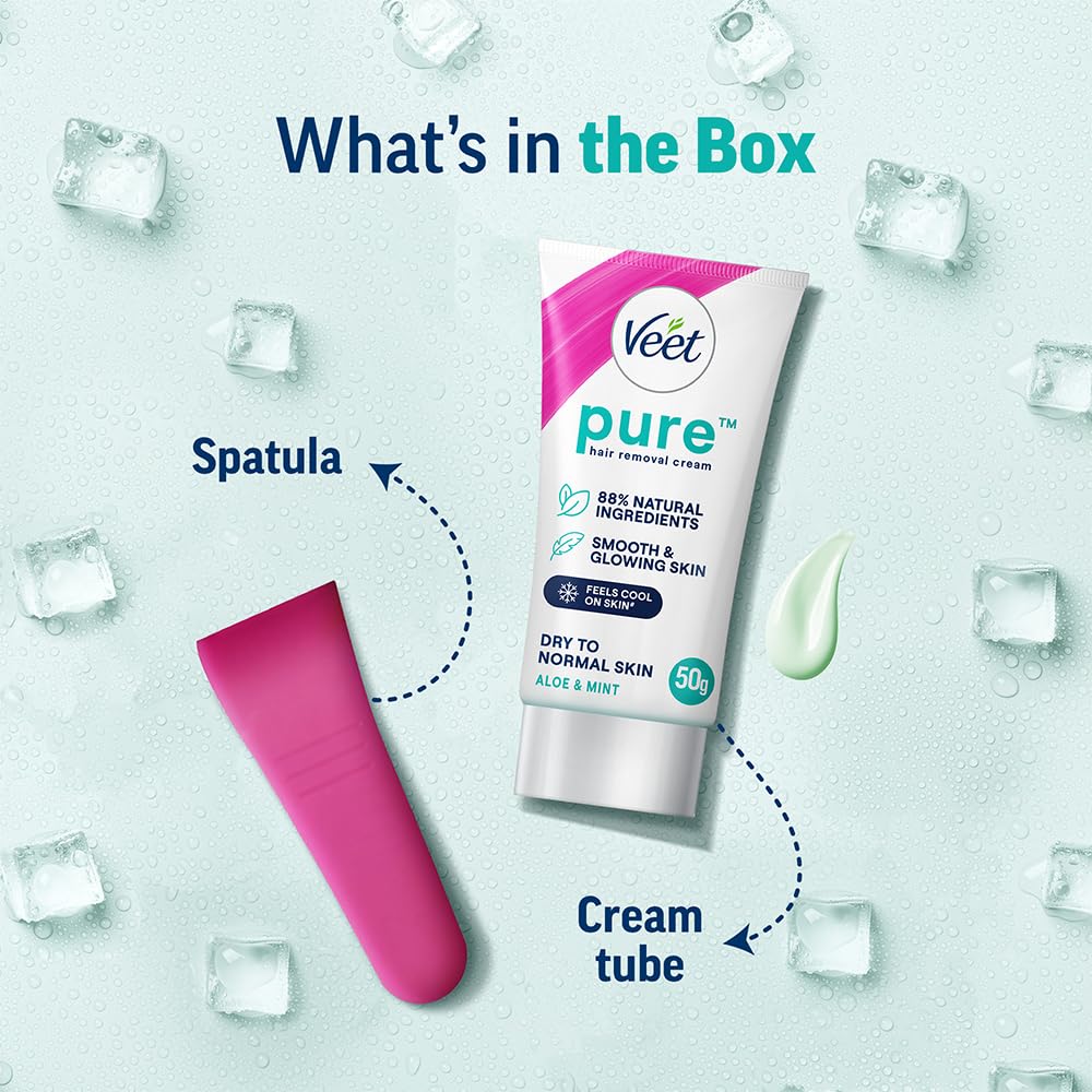 Veet Pure Hair Removal Cream for Women For Dry To Normal Skin - 50g | Suitable for Legs, Underarms, Bikini Line, Arms
