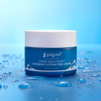 Pilgrim Swiss Aqua Rush™ Overnight Hydrating Face Cream| Crafted with powerful hydrators- Swiss Aqua Rush™, Aquaxyl™ & Ceramides | Overnight Intense Hydration | Fortifies skin barrier | 50g