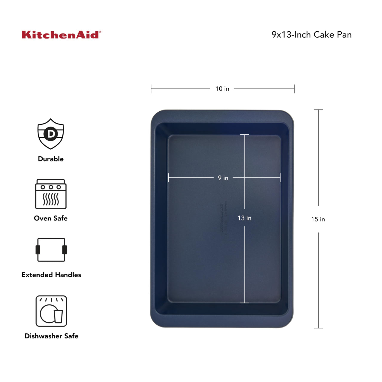 KitchenAid 9 x 13-In Nonstick Swiss Engineered Aluminized Steel Cake Pan, Dishwasher Safe, Ink Blue 9x13in