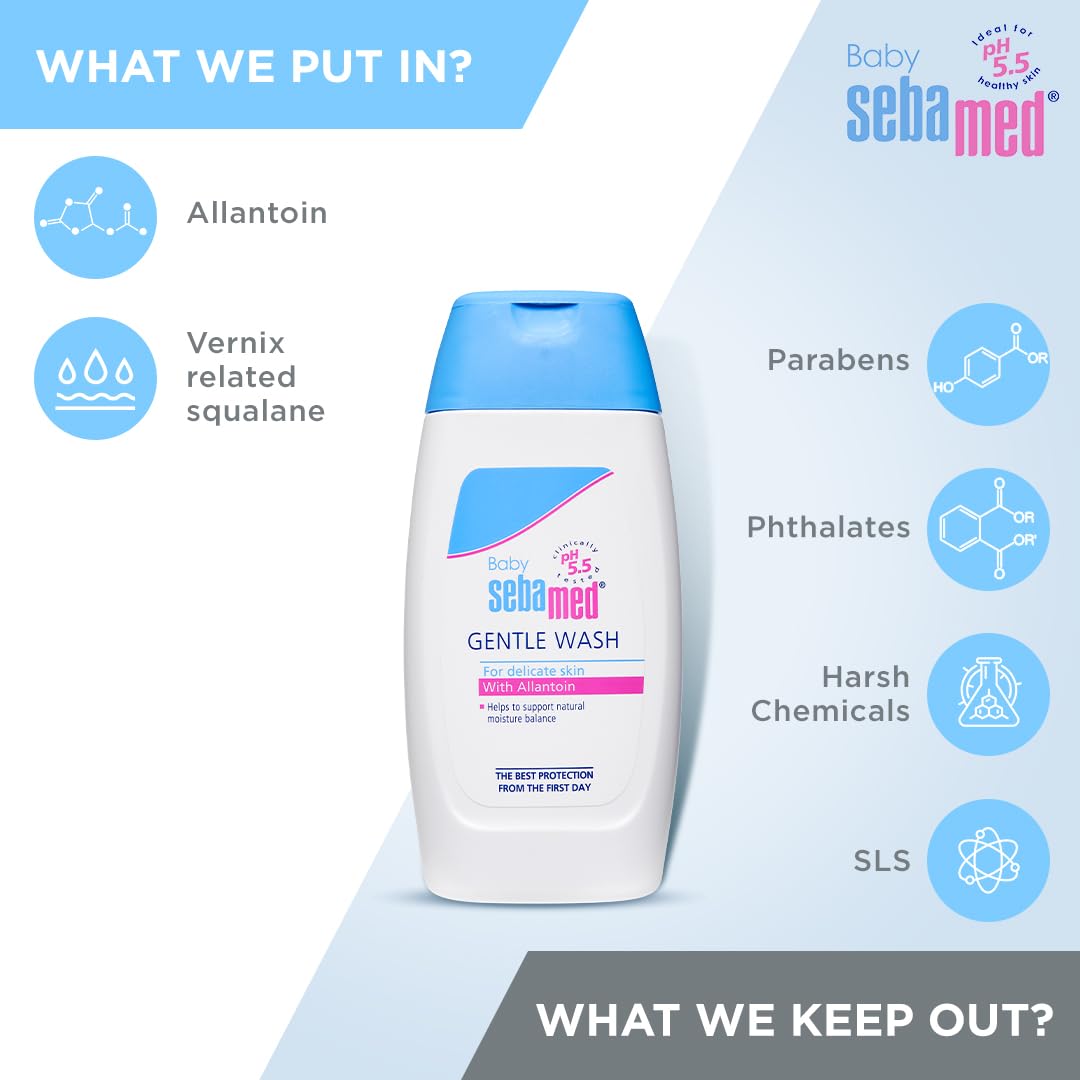 Sebamed Baby Gentle Wash 200ml|Ph 5.5| With Allantoin| No tears formula |Clinically tested