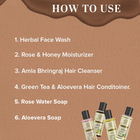 Khadi Natural Herbal Natural Travel Kit - All in one Travel kit Includes Shampoo, Conditioner, Body wash, Soap, Moisturiser (Set of 6 + Jute Bag)| 150g + 120ml