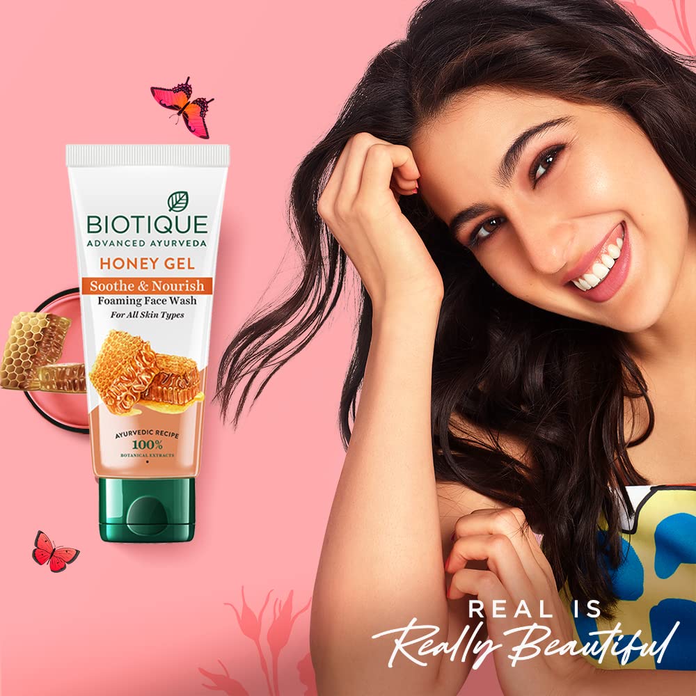 Biotique Honey Gel Soothe & Nourish Foaming Face wash | Soap Free Formula | Reduce Dryness | 100% Botanical Extracts | Suitable for All Skin Types | 100ml (Pack of 2)