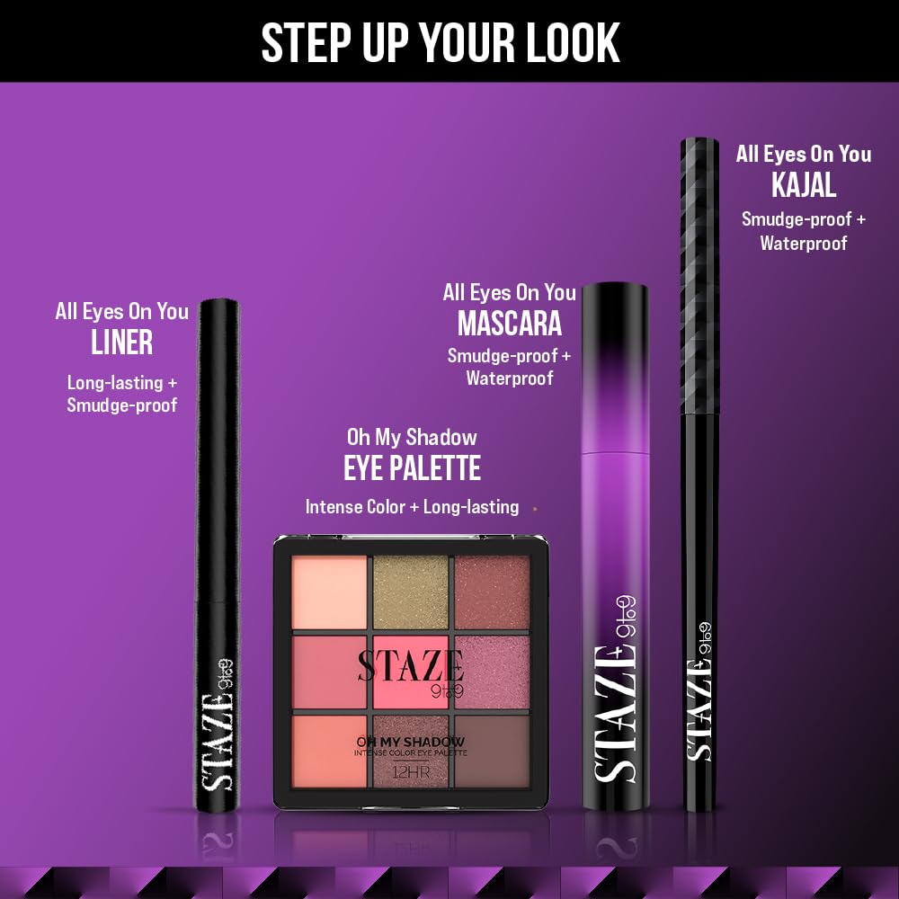 Staze 9to9 All Eyes & Lips On You Trio | Kajal + 3 In 1 Lipstick (Truffle Blush) + Liner Makeup Combo |12 Hrs Long Lasting Transfer-proof | Non-drying Formula with Intense Color Payoff | Lightweight & Comfortable | 4.1 g