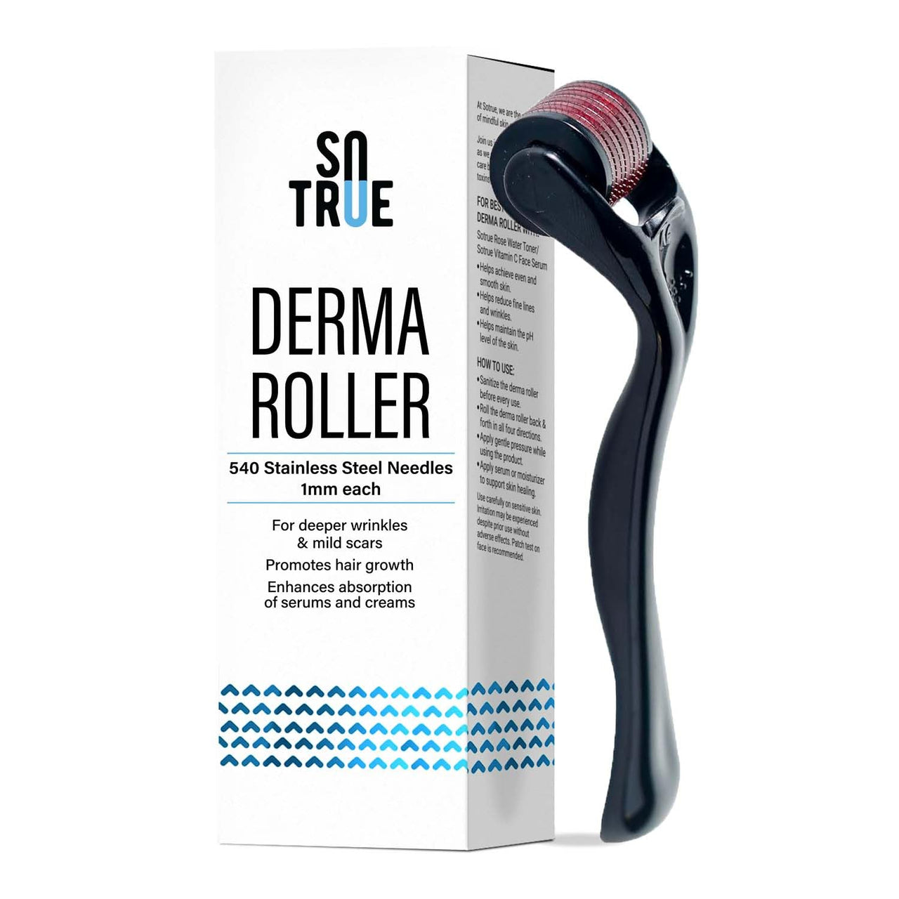 Sotrue Derma Roller 1mm | 540 Stainless Steel Needles | Derma Roller for Hair Growth & Thickening, Repair Damages and Activates Hair Follicles, Reduces Acne Scars (Black)