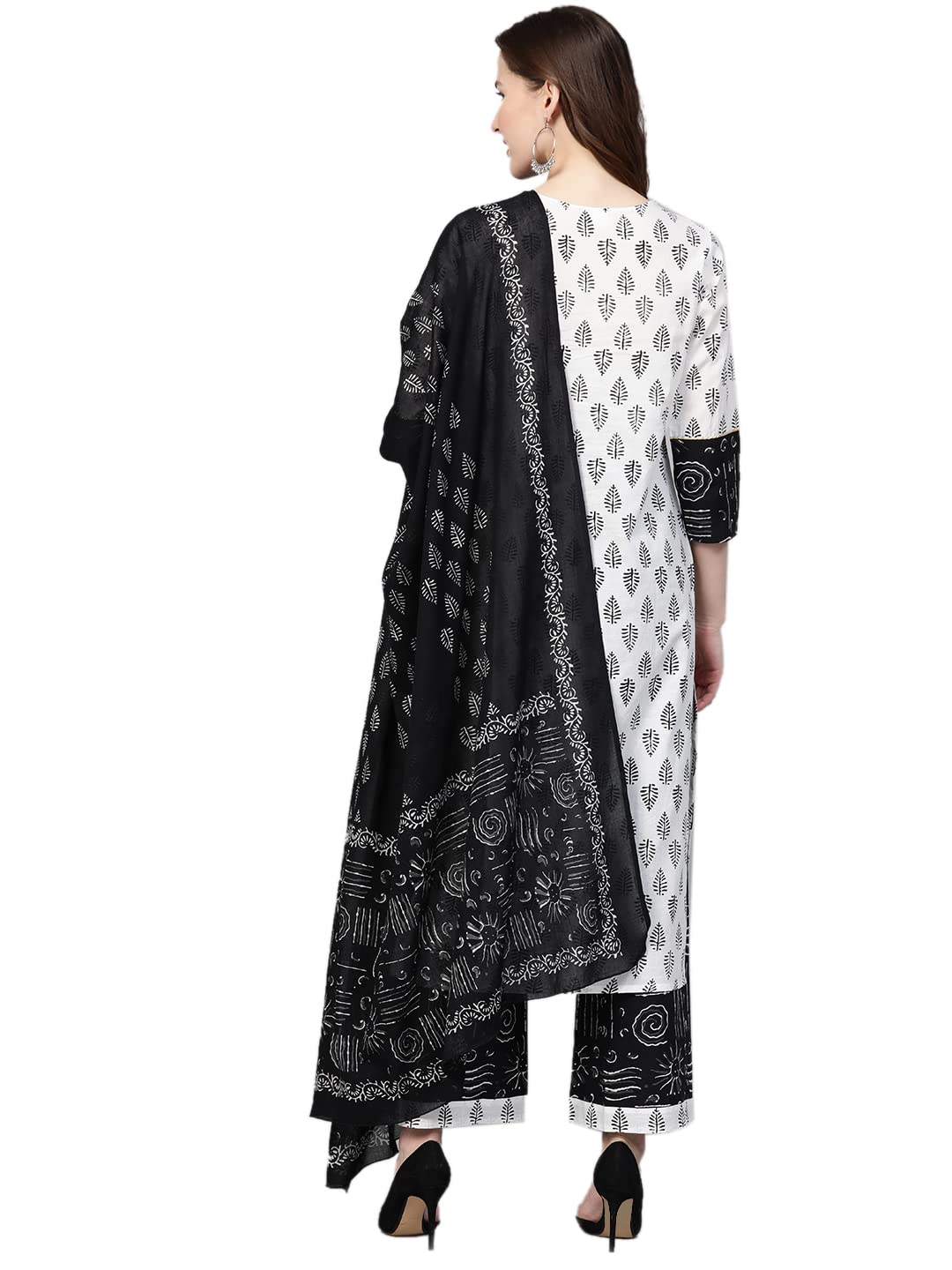 Yash Gallery Women's  Cotton Floral Printed Straight Kurta Palazzo & Dupatta Set for Women