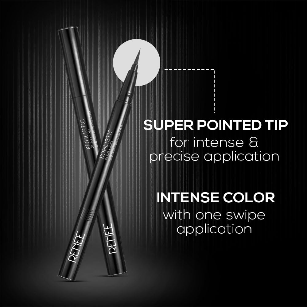 RENEE Pointy End Sketch Pen Smudge Proof Eyeliner - Matte Finish, Light Weight, Water Resistant, Long Stay Highly Pigmented with One Stroke Application Formula - Black
