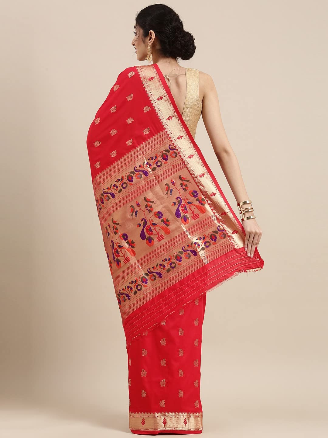 Pandadi Saree Women's  Paithani Silk Saree With Blouse Piece