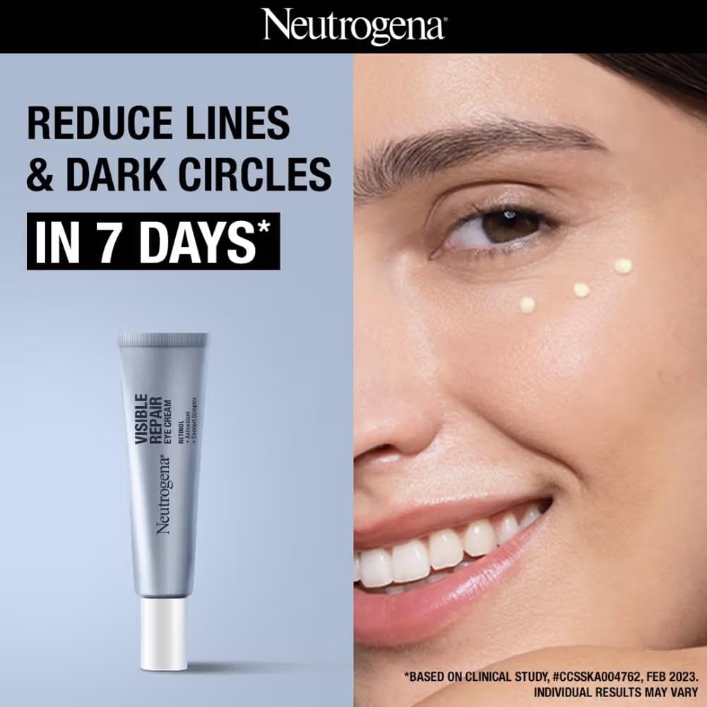 Neutrogena Visible Repair Retinol Day & Night Eye Cream | Boosts Collagen for Anti-Ageing | Reduces Dark Circles, Wrinkles & Fine Lines | 15g