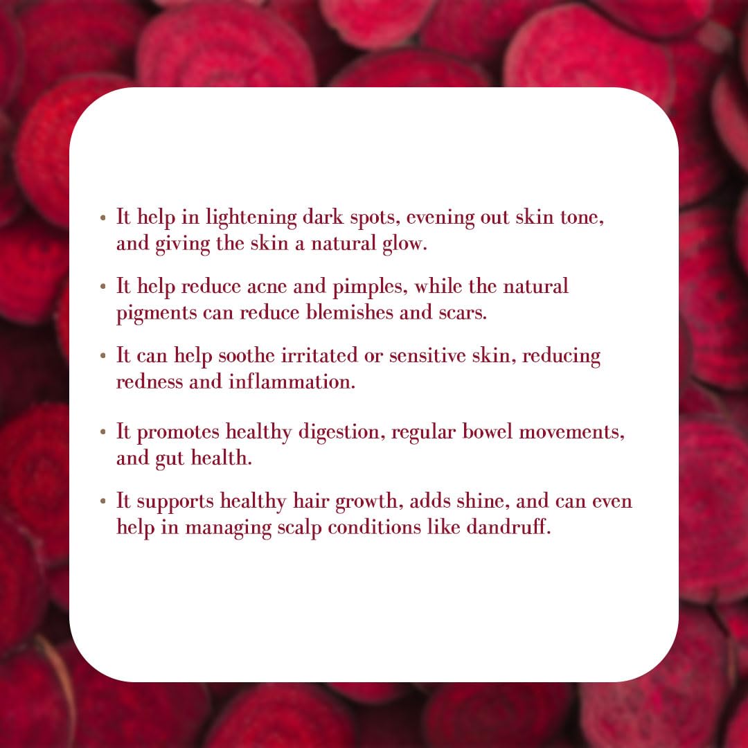 VEDAHARVEST Beetroot Powder For Face, Skin & Hair | Rich In Antioxidants | Lip Care | Drinking | Eating | Immunity | Pre -Workout | Natural Brightening, Anti-Aging & Glowing Complexion (150 gm)