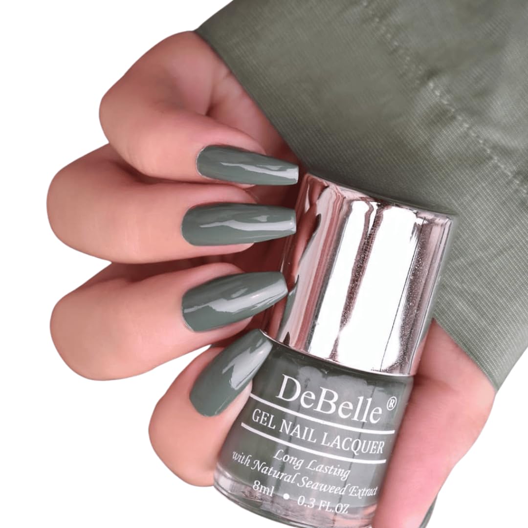 DeBelle Gel Creme Finish Nail Polish Green Olivia (Dark Olive Green) 8 Ml - Enriched With Natural Seaweed Extract, Cruelty Free, Toxic Free