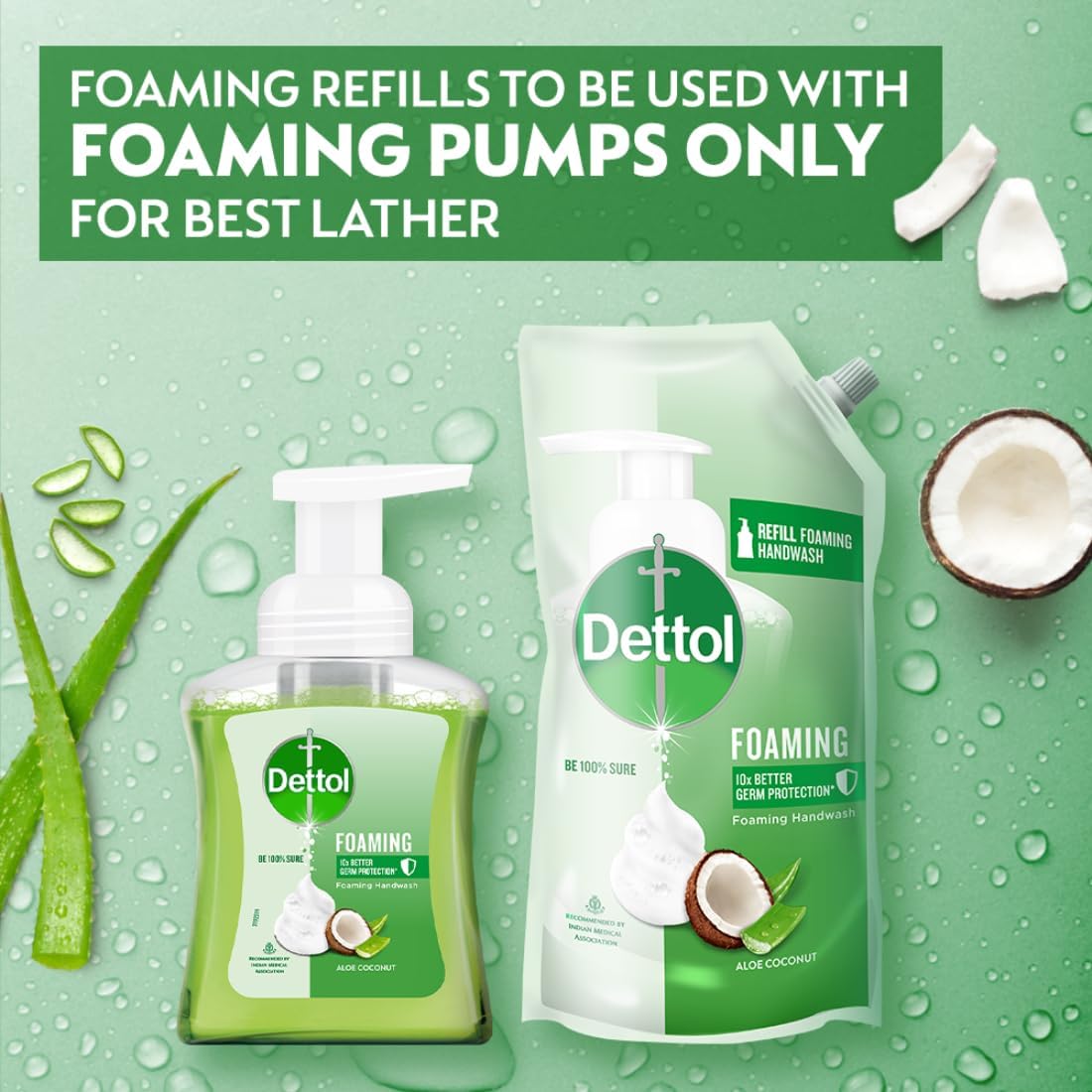 Dettol Foaming Handwash Pump - Aloe Coconut (Pack of 3-250ml each) | Rich Foam | Moisturizing Hand Wash | Soft on Hands