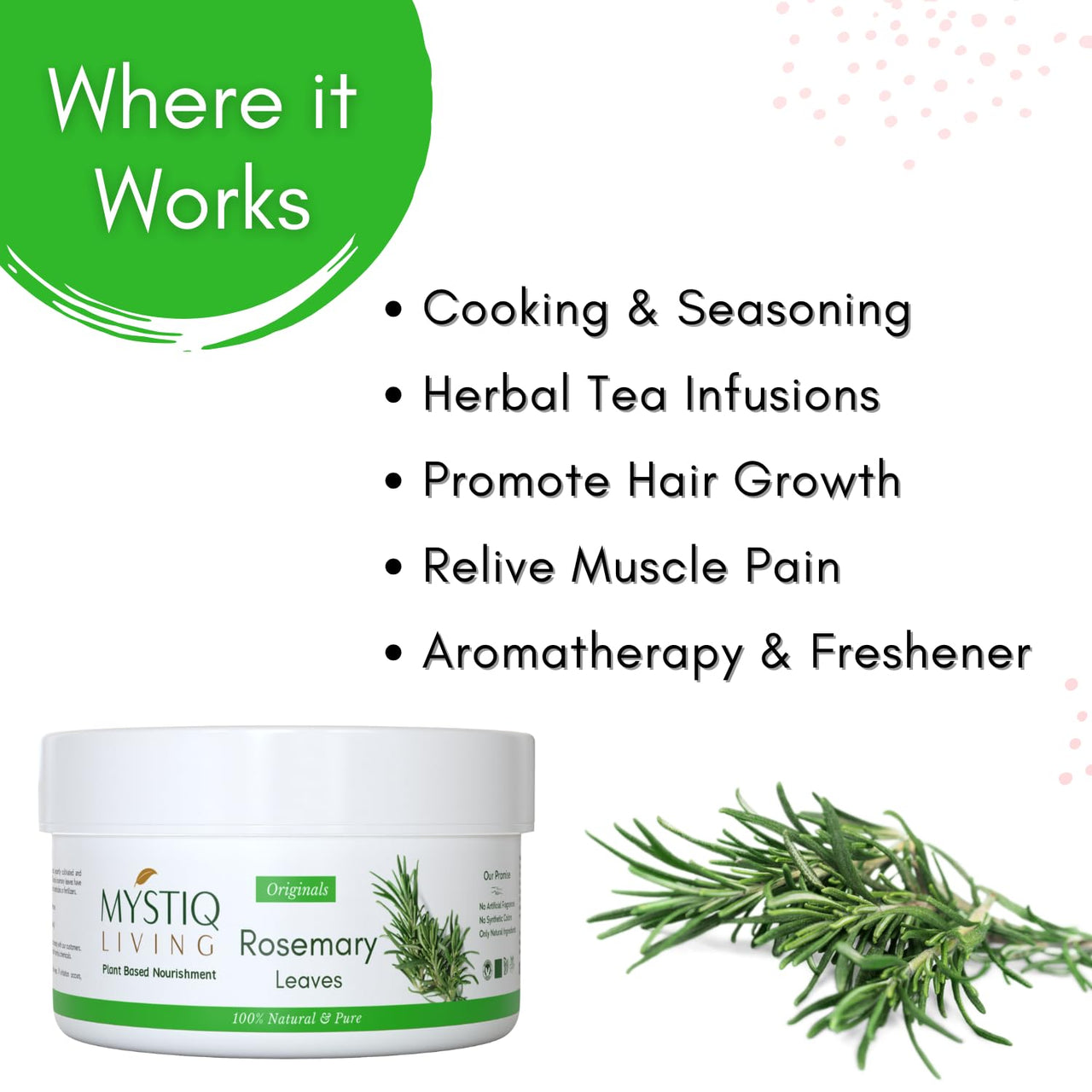 Mystiq Living Rosemary Leaves and Rosemary Water, Hair Spray for Regrowth | 100% Pure, Natural and Organic