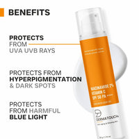DERMATOUCH Niacinamide 2% Vitamin C Sunscreen for glowing skin | SPF 50+ PA ++++ | Quick Absorbing | Zero White Cast | 50g