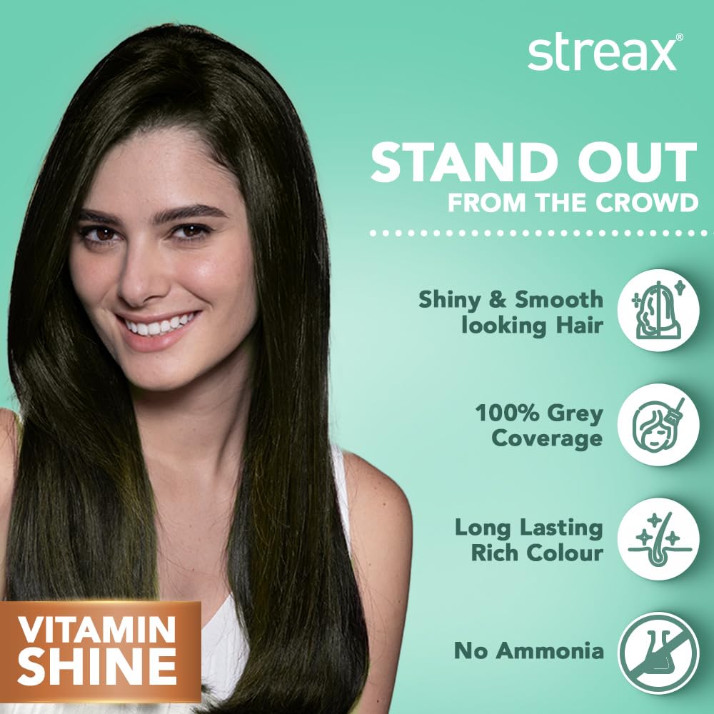 Streax Cr?me Permanent Hair Colour - 4 Natural Brown Hair Color- 140 Ml, 100% Grey Coverage, Ammonia Free Hair Color, Long Lasting,Colourant Tube : 60G,Developer Bottle : 60 Ml,Conditioner : 20G