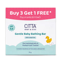 CITTA Gentle Baby Bathing Bar for Sensitive Skin | Newborn & Kids | Cleansing & Moisturizing | 100% Soap Free, Tear-Free | pH balanced | Enriched With Avocado Oil, Almond Oil & Glycerin | Prevents Post-Bath Dryness | 75 gm | Pack of 4