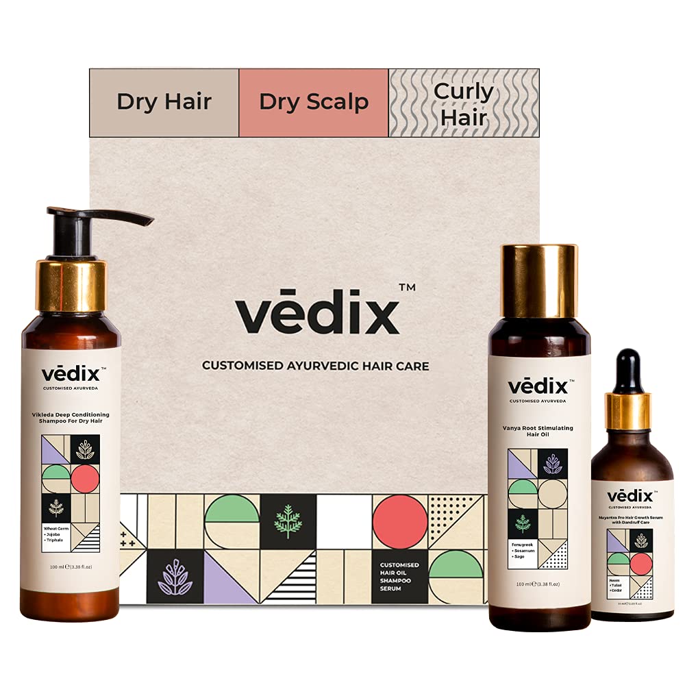 Vedix Customized Dandruff Care Regimen For Dry Hair - Hair Oil Fenugreek - Ayurvedic Shampoo - Nuyantra Pro Hair Growth Serum Care