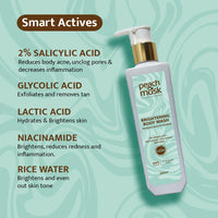 Peach and Musk 2% Salicylic Acid Brightening Soap Free Body Wash, with AHA+BHA and Niacinamide Smoothens Rough & Bumpy Skin, Removes Body Acne & Tan, Daily Use Shower Gel for Men and Women - 200ml