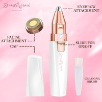 STRAW&WEAVE Facial Hair Removal Machine|Eyebrow Trimmer & Epilator|Trimmer For Women Private Part|2 In 1 Trimmer 400 mAh Battery 1 Year Warranty|Painless Hair Removal Machine|Nose Hairs Remover,White